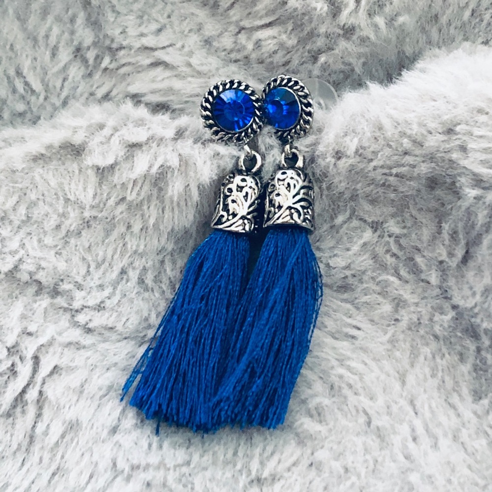 Artisan Tassle Vintage Earrings Royal Blue